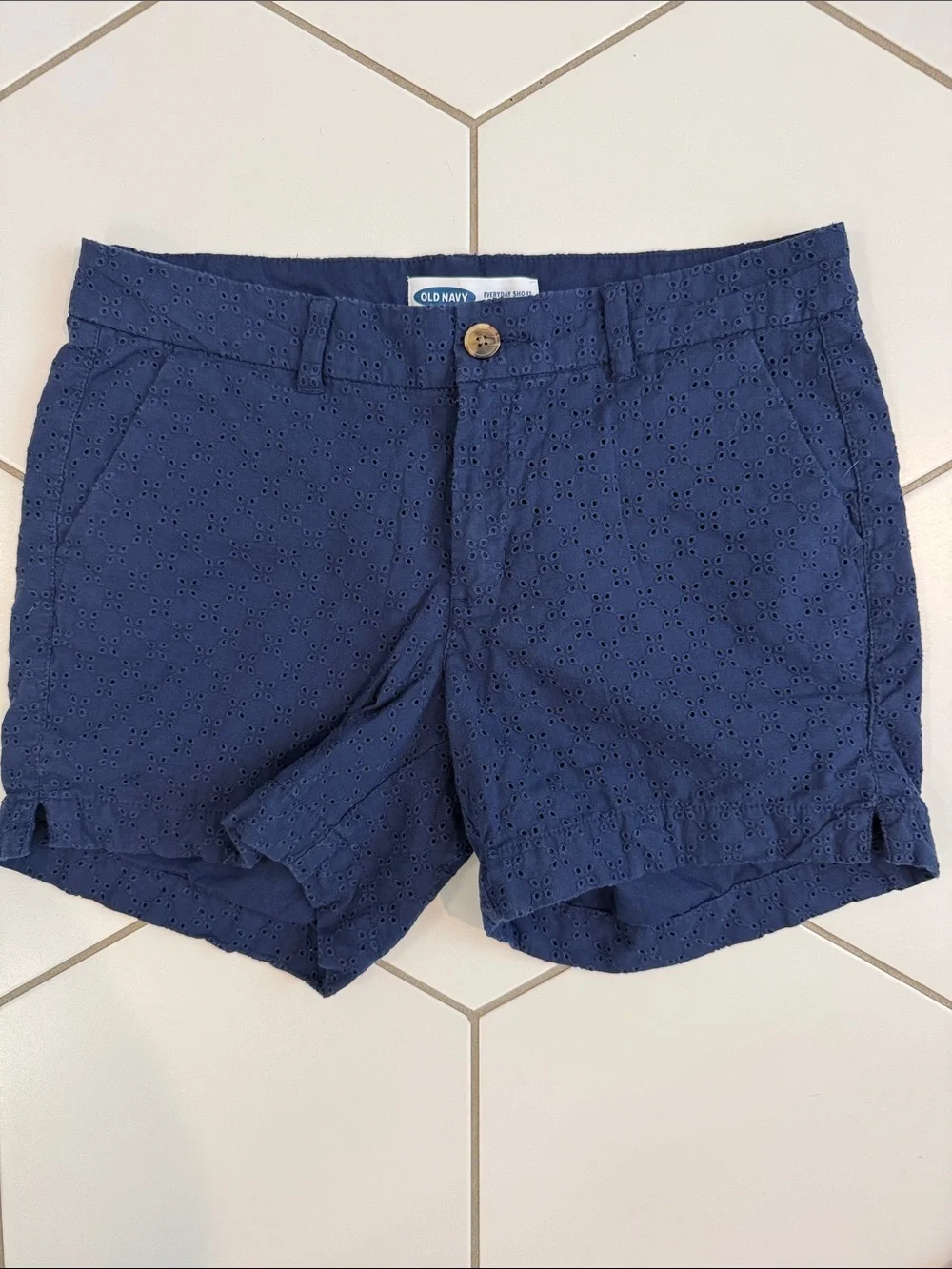 Old Navy Navy Eyelet High-Rise Cotton Shorts